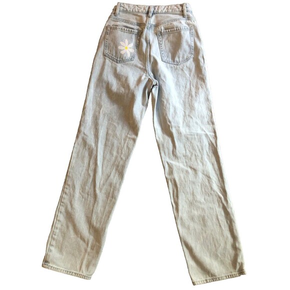 PacSun 90s Boyfriend Daisy Paint Jeans Womens Size 26 Light Wash High Rise Denim - Picture 9 of 15